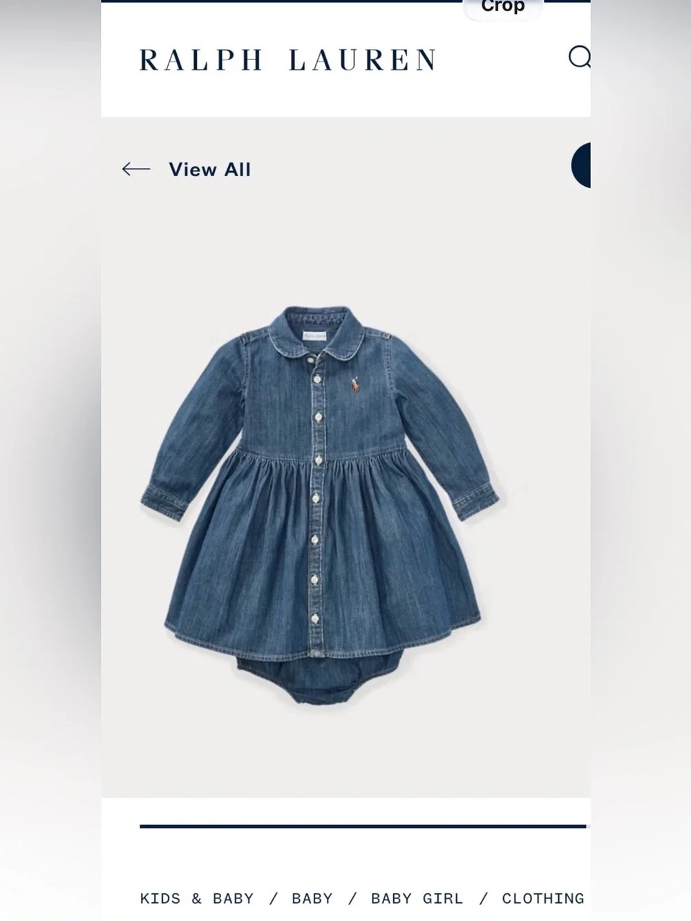 Ralph Lauren Blue Baby Girl Denim Button-Front Dress with Bodysuit